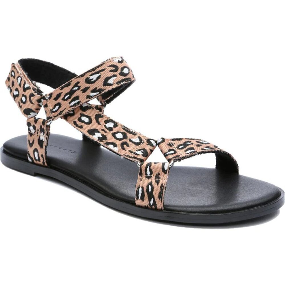 Sanctuary Sway Strappy Ankle Flat Sandals Size 8 Leopard Print